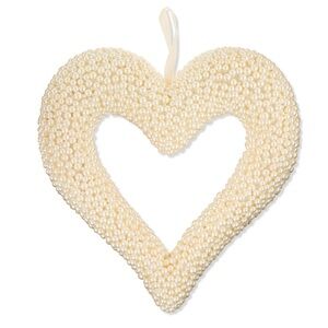 Beaded Pearl Heart Wreath White 16", Valentine's Day